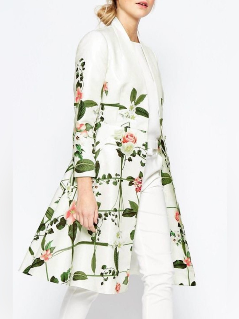 NWT Ted Baker Giova Secret Trellis Floral Textured Dress Coat US 8/TB 3